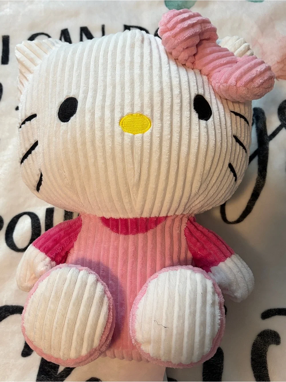 Hello Kitty White and Pink Corduroy Plush with Bow
